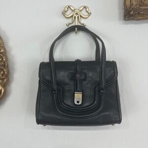 Vintage Black Leather Top Handle Satchel Bag Classic Structured Purse